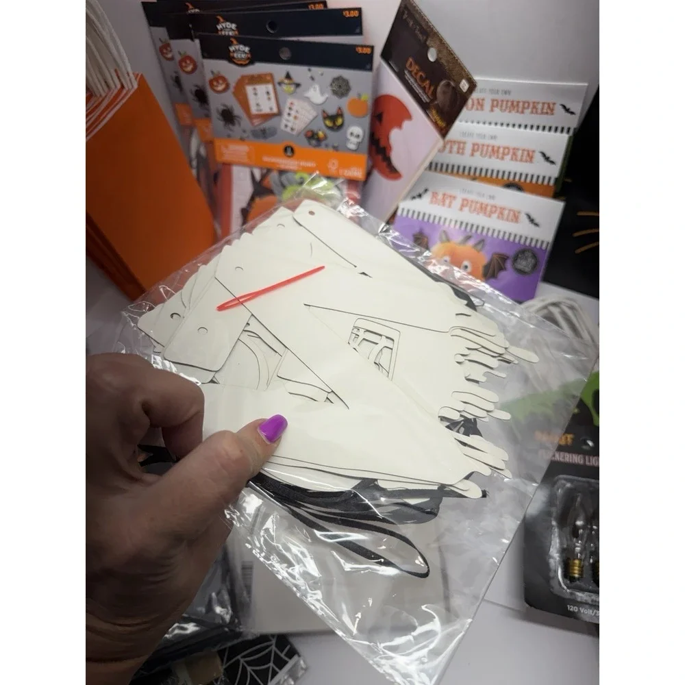 Halloween Party Decor Lot Pumpkins Witch Yard Luminaries Treat Bags Tattoos Saw